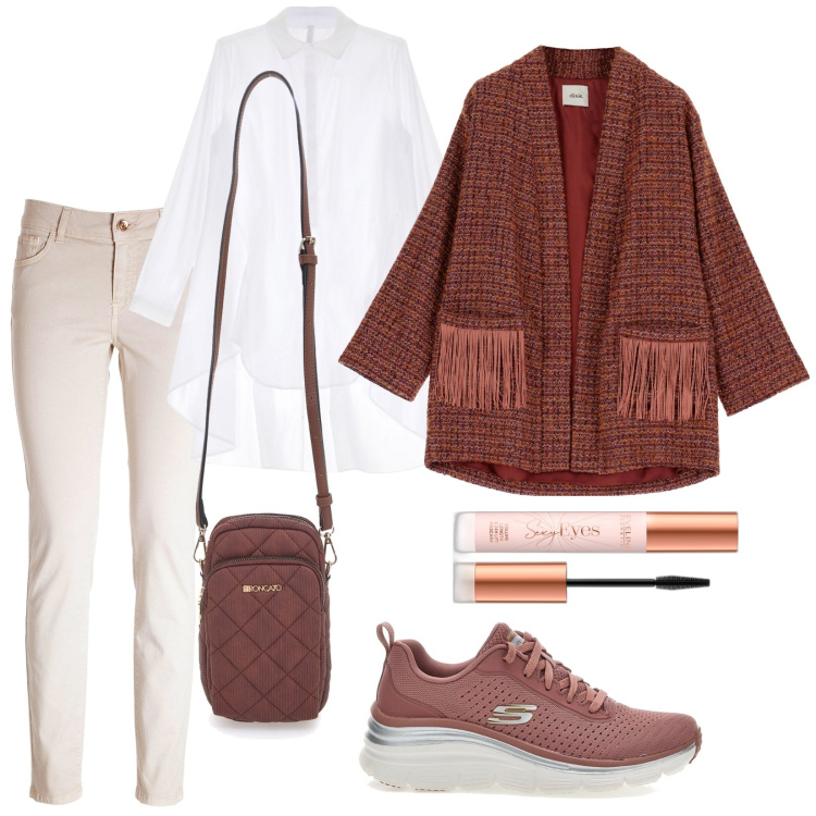 Outfit donna - Tracolla comoda. Stile Casual chic per Tutti i giorni. Abbinamento con mascara, jeans skinny, camicie, blazer, sneakers, borse a tracolla.
