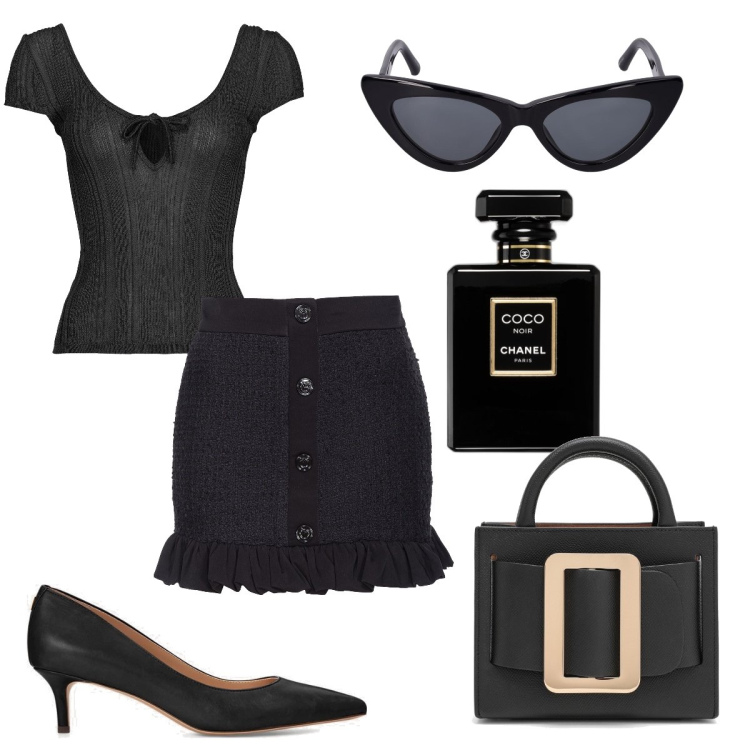Outfit donna - Total look #1820085. Stile Sexy Abbinamento con profumi, minigonne, top, décolleté, occhiali da sole, borse a mano.