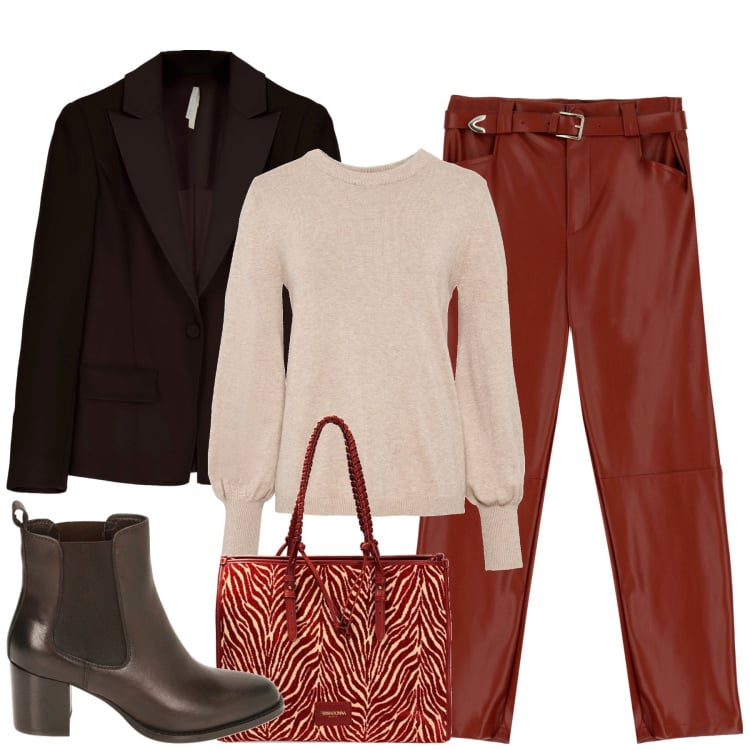 Outfit donna - Total look #1820145. Stile Urban per Tutti i giorni. Abbinamento con maglieria, pantaloni, giacche, borse a spalla, stivaletti chelsea.