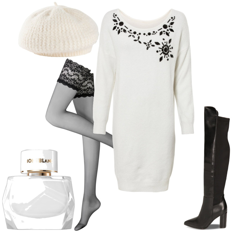 Outfit donna - Total look #1820207. Stile Casual per Tutti i giorni. Abbinamento con vestiti, cappelli e berretti, collant, profumi, stivali.