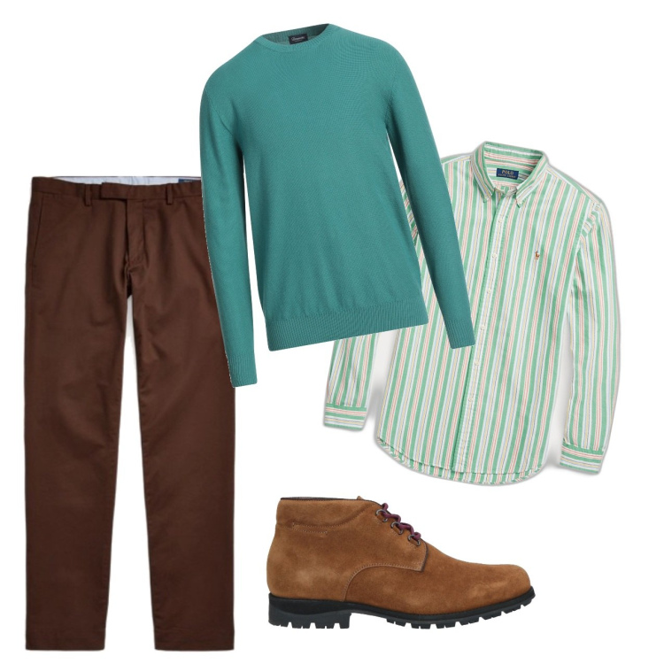 Outfit uomo - Verde menta. Stile Casual per Tutti i giorni. Abbinamento con stivali e stivaletti, pullovers, pantaloni chino, camicie.