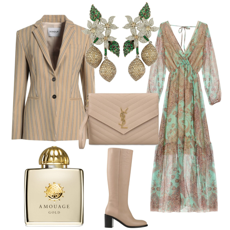 Outfit donna - Boho chic evento. Stile Boho per Tutti i giorni. Abbinamento con stivali, blazer, orecchini, vestiti lunghi, profumi, pochette.