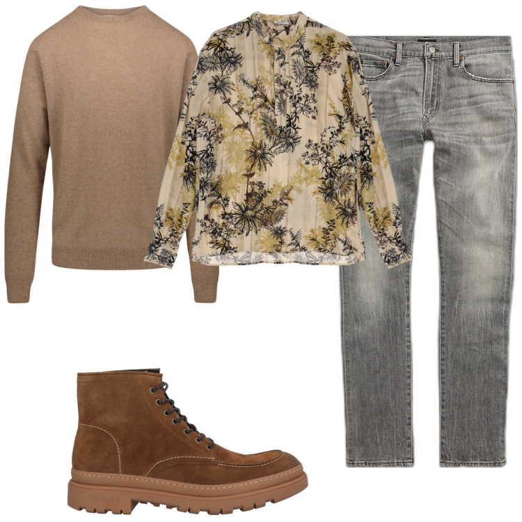Outfit uomo - Total look #1820342. Stile Casual per Tutti i giorni. Abbinamento con stivali e stivaletti, camicie, jeans, maglieria.
