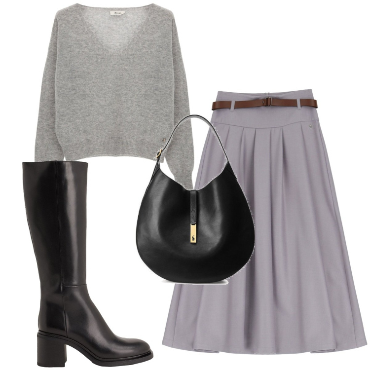 Outfit donna - Total look #1820362. Stile Trendy per Tutti i giorni. Abbinamento con stivali, gonne longuette, pullovers, borse a spalla.