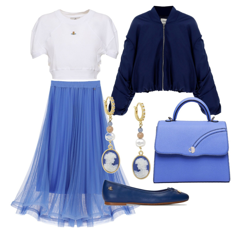 Outfit donna - Ghost outfitter - febbraio. Stile Casual chic per Tutti i giorni. Abbinamento con orecchini, ballerine, gonne lunghe, blazer, borse a mano, t-shirt.