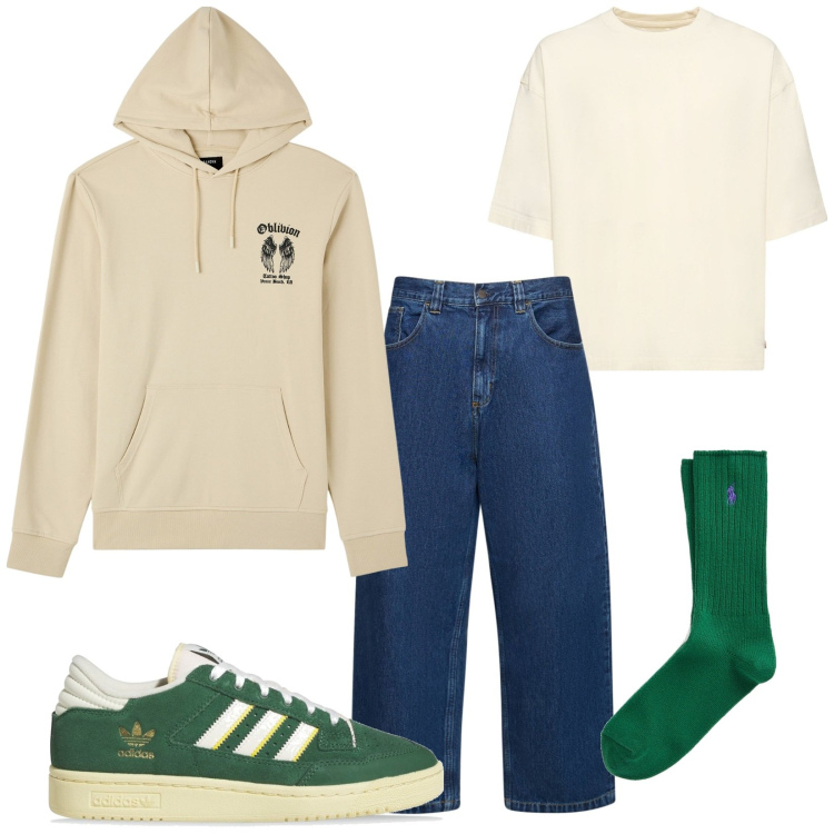 Outfit uomo - Angelo. Stile Urban per Tutti i giorni. Abbinamento con felpe con cappuccio, calzini, t-shirt, sneakers, jeans.