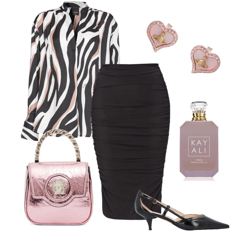 Outfit donna - La camicia zebrata. Stile Chic per Cerimonia. Abbinamento con orecchini, profumi, gonne longuette, bluse, décolleté, borse a mano.