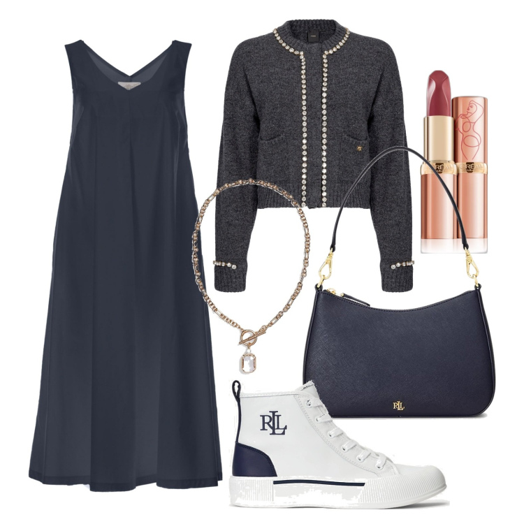 Outfit donna - Ghost outfitter - febbraio. Stile Casual chic per Tutti i giorni. Abbinamento con rossetti, cardigans, sneakers, borse a tracolla, collane, vestiti lunghi.