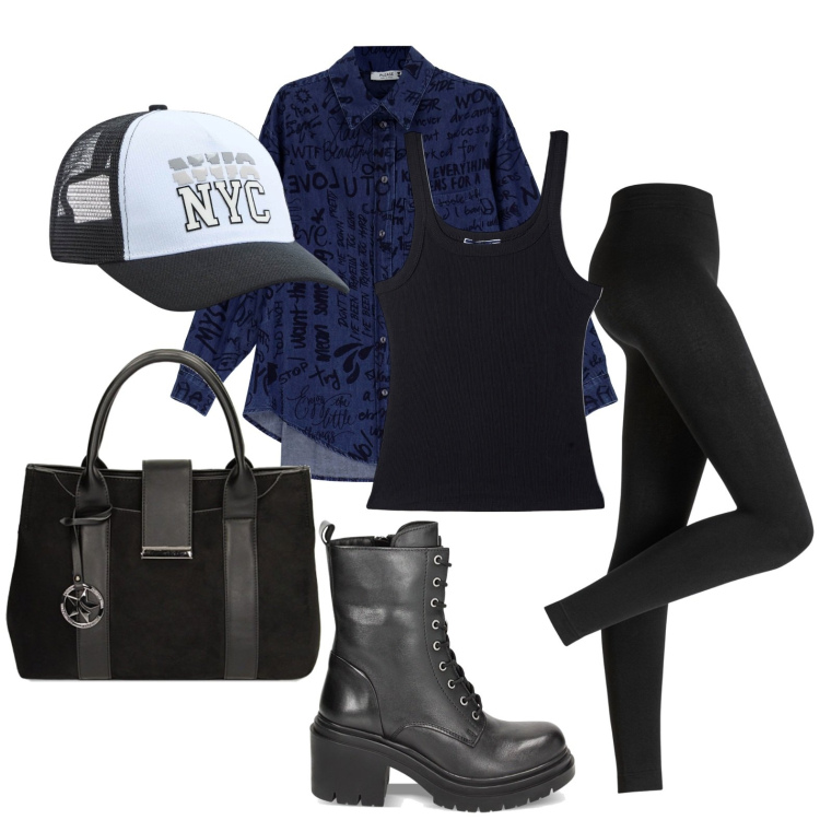 Outfit donna - Ghost outfitter - febbraio. Stile Sporty chic per Tutti i giorni. Abbinamento con leggings, cappelli, top, minigonne, borse a mano, anfibi.
