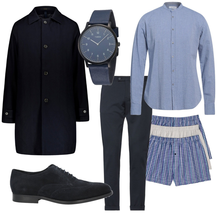 Outfit uomo - Total look #1820482. Stile Business/Elegante per Ufficio. Abbinamento con boxer, orologi, scarpe stringate, pantaloni, camicie, cappotti.