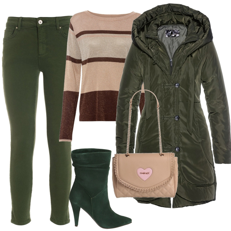 Outfit donna - Total look #1820506. Stile Urban per Tutti i giorni. Abbinamento con blazer, maglieria, borse a spalla, jeans skinny, stivaletti.