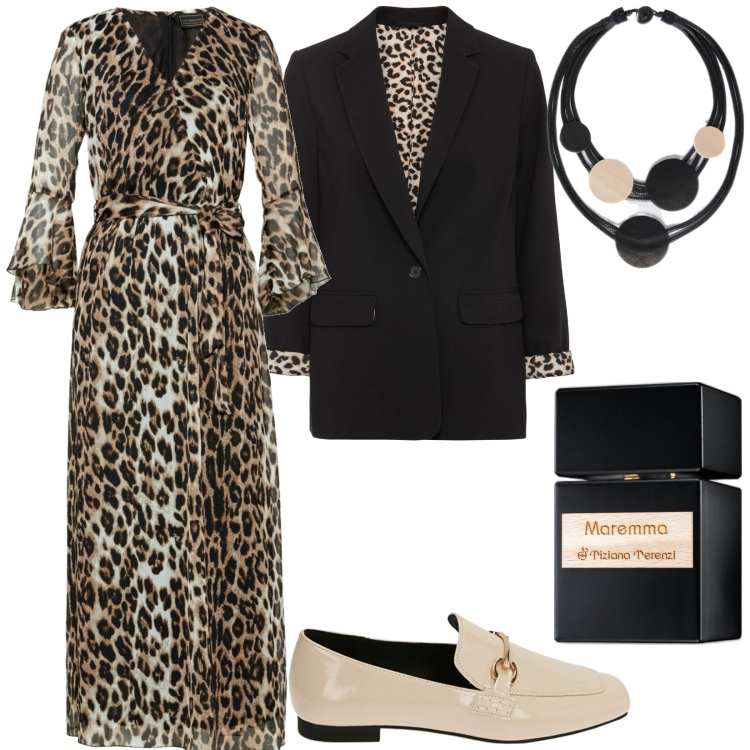 Outfit donna - Total look #1820566. Stile Casual per Tutti i giorni. Abbinamento con vestiti lunghi, blazer, profumi, mocassini, collane.