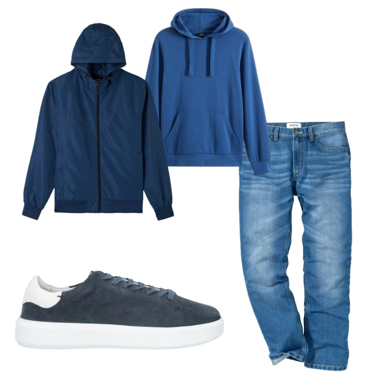 Outfit uomo - Total look #1820572. Stile Casual per Tutti i giorni. Abbinamento con jeans dritti, felpe con cappuccio, sneakers, giacche.