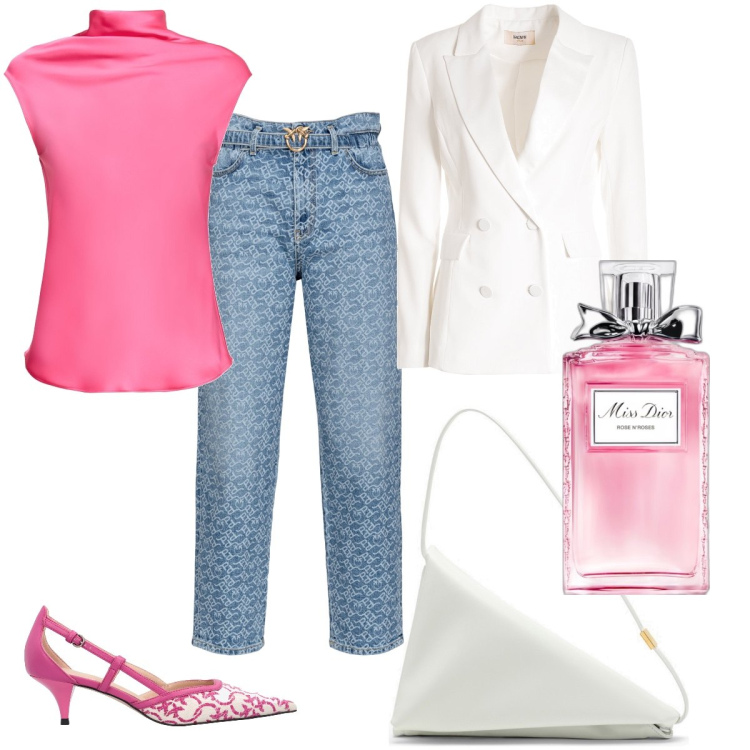 Outfit donna - Total look #1820583. Abbinamento con profumi, jeans, décolleté, blazer, top, borse a spalla.