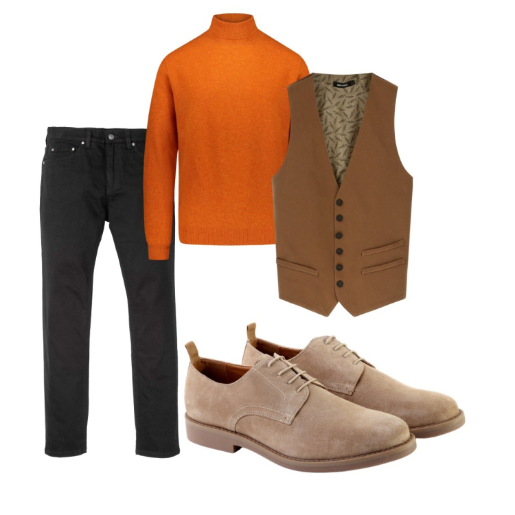 Outfit uomo - Total look #1820589. Stile Trendy per Tutti i giorni. Abbinamento con jeans slim fit, gilet, maglieria, scarpe stringate.