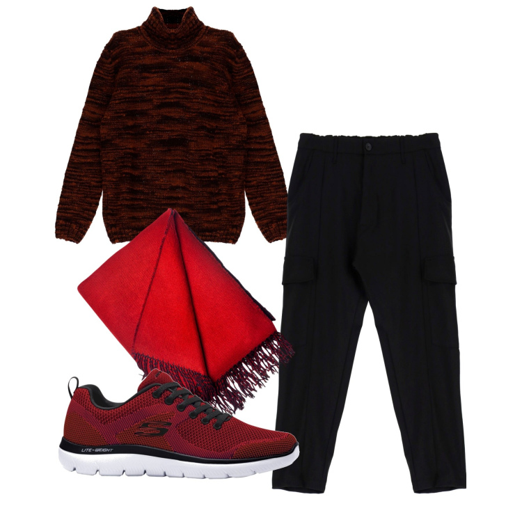 Outfit uomo - Red city. Stile Urban per Serata speciale. Abbinamento con scarpe sportive, maglieria, pantaloni, sciarpe.