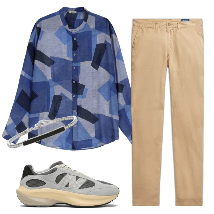 Outfit uomo - Appuntamento. Stile Trendy per Serata speciale. Abbinamento con braccialetti, camicie, pantaloni, sneakers.