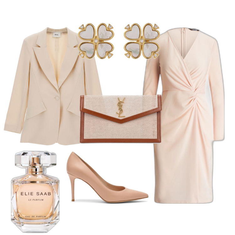 Outfit donna - Cerimonia. Stile Bon Ton per Cerimonia. Abbinamento con orecchini, profumi, blazer, vestiti, pochette, décolleté.