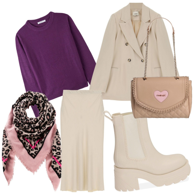 Outfit donna - Total look #1820824. Abbinamento con foulard, borse a spalla, maglieria, stivaletti chelsea, gonne longuette, giacche.