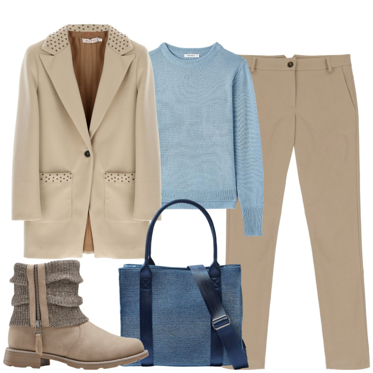 Outfit donna - Total look #1820914. Stile Urban per Tutti i giorni. Abbinamento con stivaletti, pantaloni, cappotti, maglieria, shopping bag.