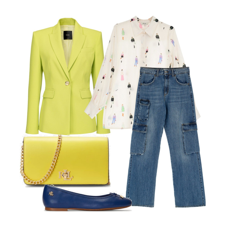 Outfit donna - Ghost outfitter - febbraio. Stile Trendy per Tutti i giorni. Abbinamento con blazer, ballerine, borse a mano, camicie, jeans.