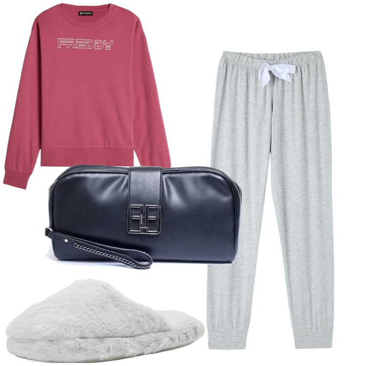 Outfit donna - Total look #1820959. Stile 70s per Tutti i giorni. Abbinamento con pigiama, pantofole, pochette, felpe.