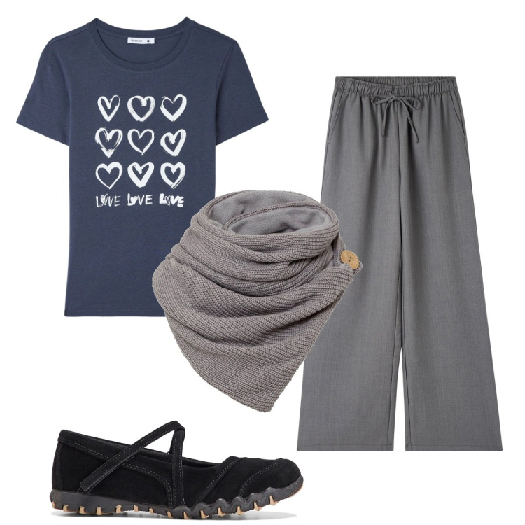 Outfit donna - Total look #1820962. Stile Basic per Tutti i giorni. Abbinamento con foulard, scarpe sportive, pantaloni, t-shirt.