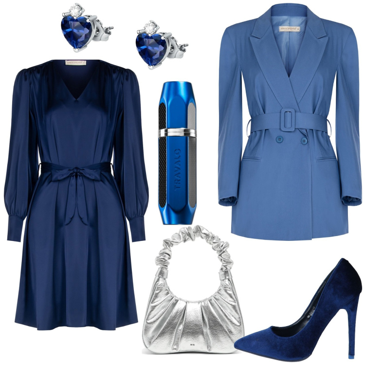 Outfit donna - Il maxi cardigan per la sera. Stile Chic per Cerimonia. Abbinamento con profumi, décolleté, orecchini, vestiti midi/longuette, blazer, borse a mano.