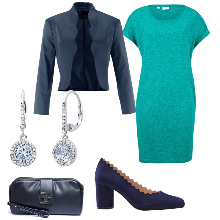 Outfit donna - Matrimonio low budget. Stile Chic per Cerimonia. Abbinamento con vestiti, blazer, décolleté, orecchini, pochette.