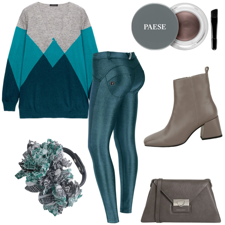 Outfit donna - Total look #1821084. Stile Casual chic per Tutti i giorni. Abbinamento con braccialetti, borse a tracolla, mascara, pantaloni skinny, stivaletti, maglieria.