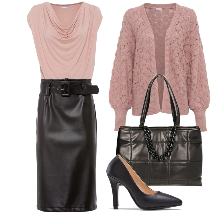 Outfit donna - Total look #1821085-Febbraio. Stile Rock per Cerimonia. Abbinamento con maglieria, cardigans, gonne longuette, décolleté, borse a spalla.