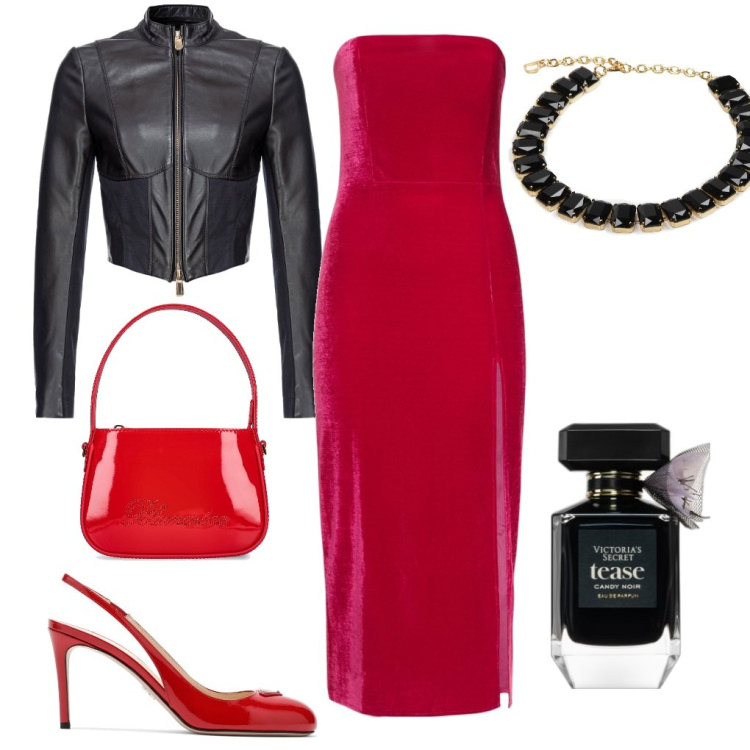 Outfit donna - Victoria: al compleanno di Rita. Stile Rock per Cerimonia. Abbinamento con collane, profumi, giacche, vestiti midi/longuette, borse a mano, décolleté.