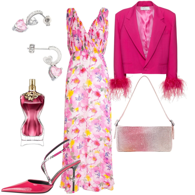 Outfit donna - Cerimonia a marzo. Stile Chic per Cerimonia. Abbinamento con orecchini, profumi, scarpe col tacco, vestiti lunghi, cappotti, borse a spalla.