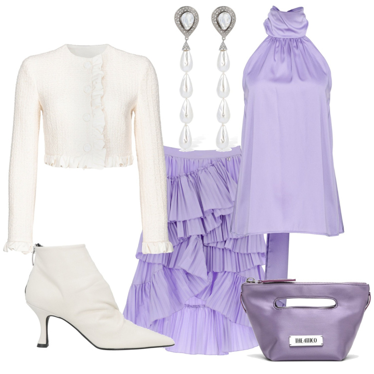 Outfit donna - In ufficio con eleganza. Stile Bon Ton per Ufficio. Abbinamento con stivaletti, top, blazer, gonne longuette, orecchini, borse tote.