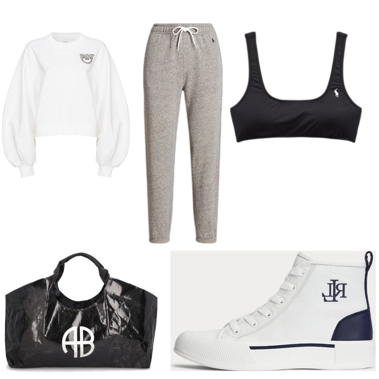 Outfit donna - Sport. Stile Urban per Tutti i giorni. Abbinamento con felpe, sneakers, pantaloni sportivi, top sportivi, borse sportive.