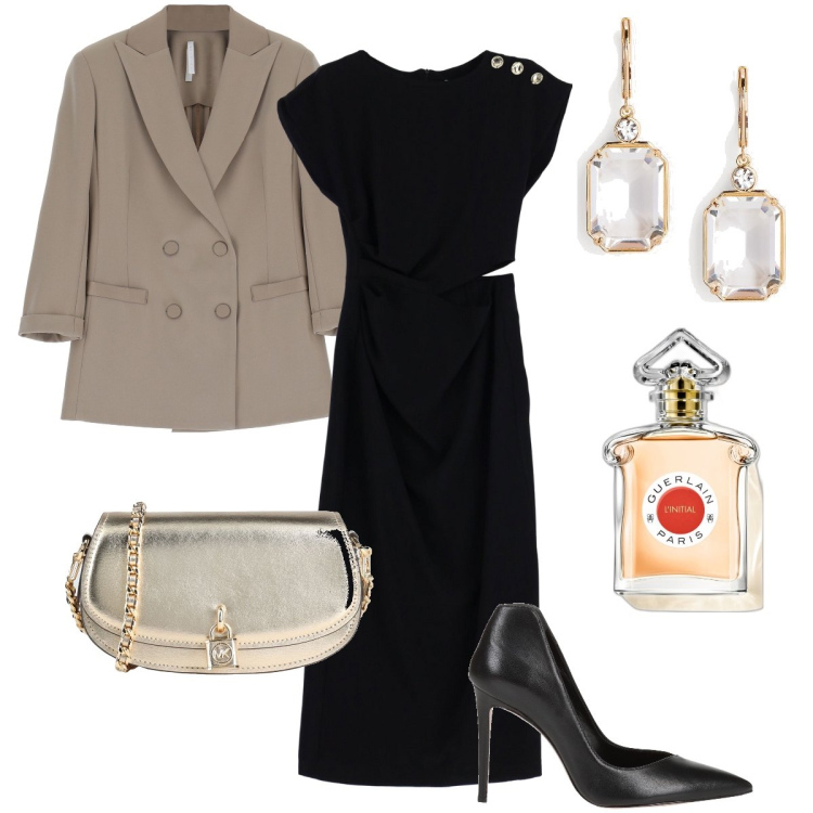 Outfit donna - Bottoni laterali. Stile Chic per Serata fuori. Abbinamento con borse a tracolla, décolleté, profumi, vestiti midi/longuette, cappotti, orecchini.