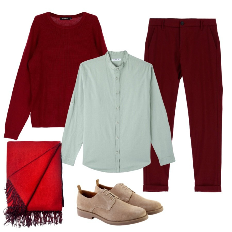 Outfit uomo - Rosso per l\'ufficio. Stile Casual per Ufficio. Abbinamento con camicie, pantaloni, pullovers, scarpe stringate, sciarpe.