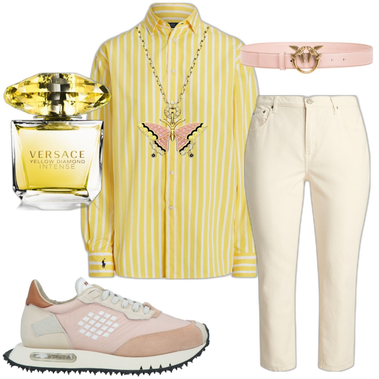 Outfit donna - Yellow Diamond. Stile Casual chic per Tutti i giorni. Abbinamento con sneakers, ciondoli, profumi, cinture, jeans, camicie.