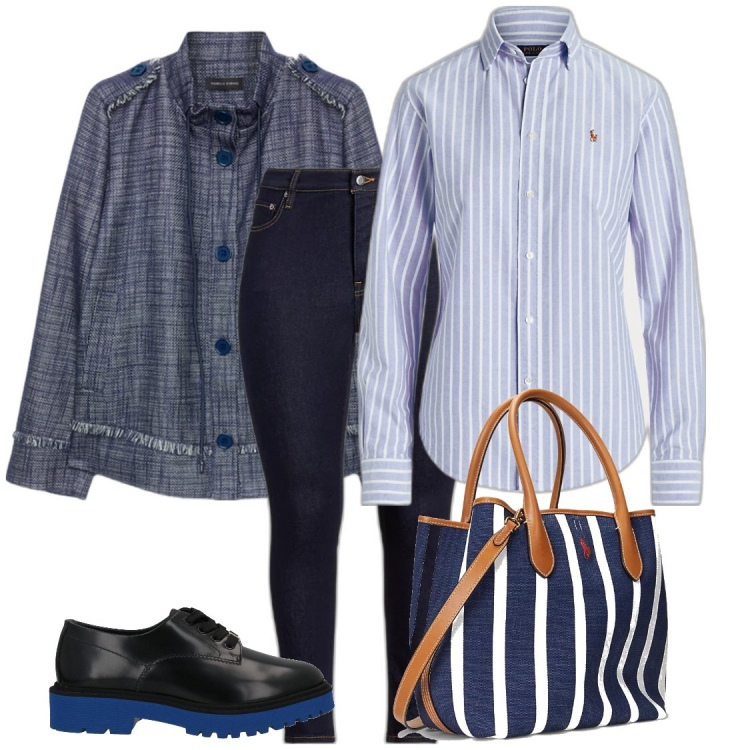 Outfit donna - Lauren Curve. Abbinamento con scarpe stringate, camicie, jeans skinny, borse tote, blazer.