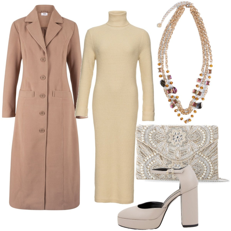 Outfit donna - Total look #1821302. Stile Chic Abbinamento con pochette, vestiti, cappotti, décolleté, collane.