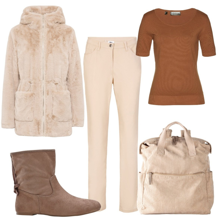 Outfit donna - Total look #1821310. Stile Basic per Ufficio. Abbinamento con maglieria, ecopellicce, pantaloni, zaini, stivaletti.