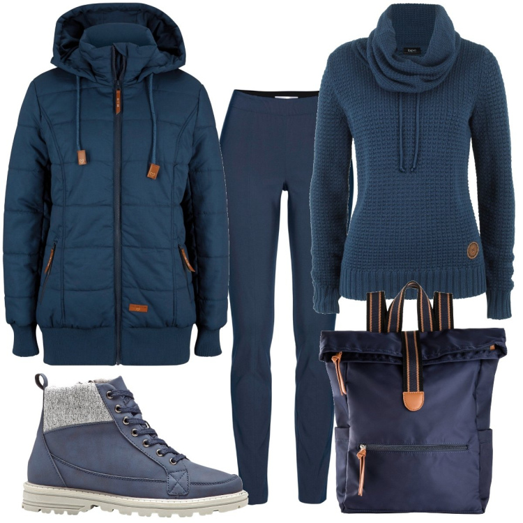 Outfit donna - Total look #1821315. Stile Casual per Tutti i giorni. Abbinamento con maglieria, zaini, stivaletti, pantaloni, cappotti.