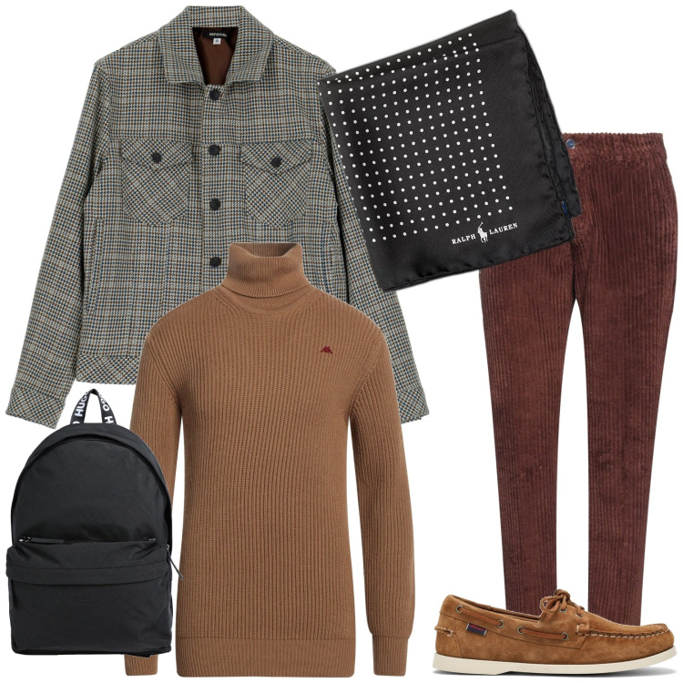 Outfit uomo - In aereo. Stile Trendy per Tutti i giorni. Abbinamento con pantaloni, borse sportive, maglieria, giacche, giacche, scarpe stringate.