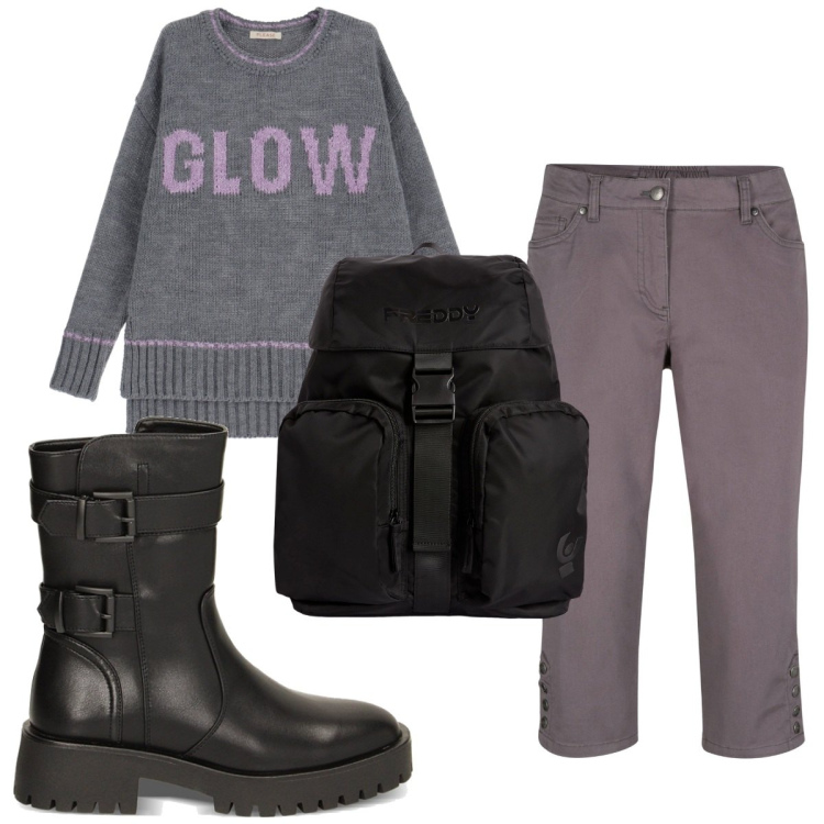 Outfit donna - Total look #1821492. Stile Basic per Tutti i giorni. Abbinamento con pantaloni, maglieria, stivaletti, zaini.