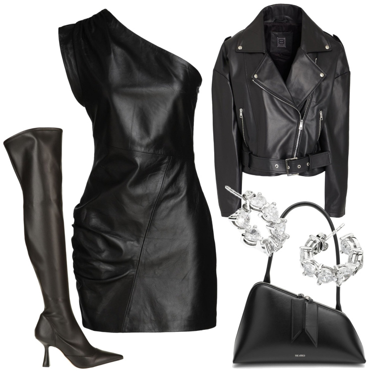 Outfit donna - Glamour alla festa. Stile Glamour per Serata fuori. Abbinamento con stivali sopra il ginocchio, vestiti corti, cappotti, orecchini, borse a spalla.