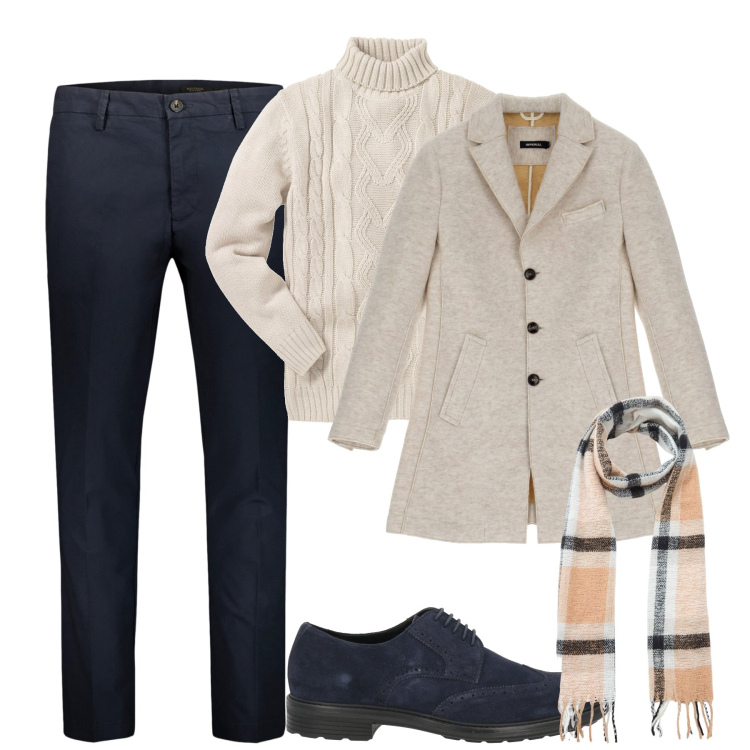 Outfit uomo - City. Stile Urban per Tutti i giorni. Abbinamento con maglieria, scarpe stringate, sciarpe, cappotti, pantaloni.