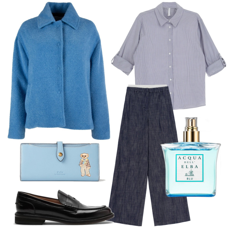 Outfit donna - Il Caban. Stile Casual chic per Tutti i giorni. Abbinamento con profumi, pantaloni, camicie, portafogli, caban, mocassini.