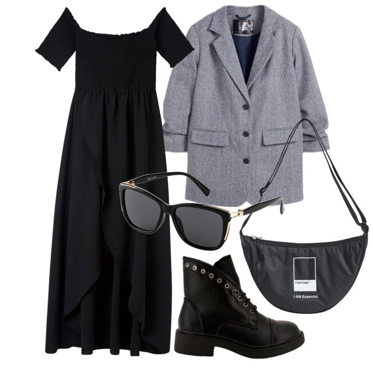 Outfit donna - Ghost outfitter - febbraio. Stile Trendy per Tutti i giorni. Abbinamento con occhiali da sole, blazer, vestiti lunghi, marsupi, stivaletti.