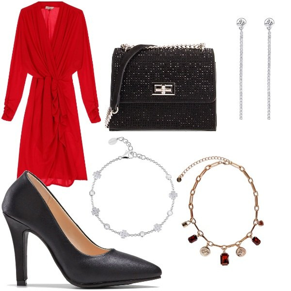 Outfit donna - passeggia con stile. Stile Casual chic per Ufficio. Abbinamento con décolleté, orecchini, braccialetti, borse a tracolla, vestiti corti, collane.