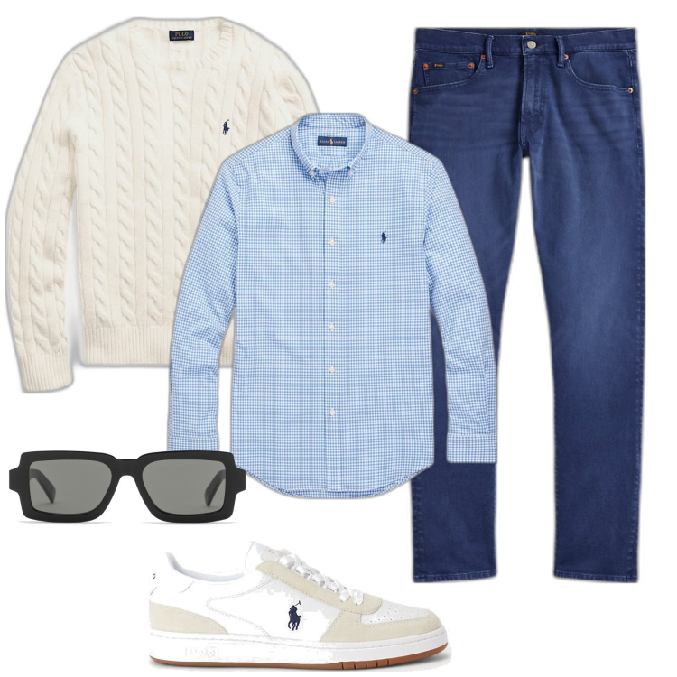 Outfit uomo - Total look Polo Ralph Lauren. Stile Casual per Ufficio. Abbinamento con maglieria, scarpe sportive, jeans, camicie, occhiali da sole.